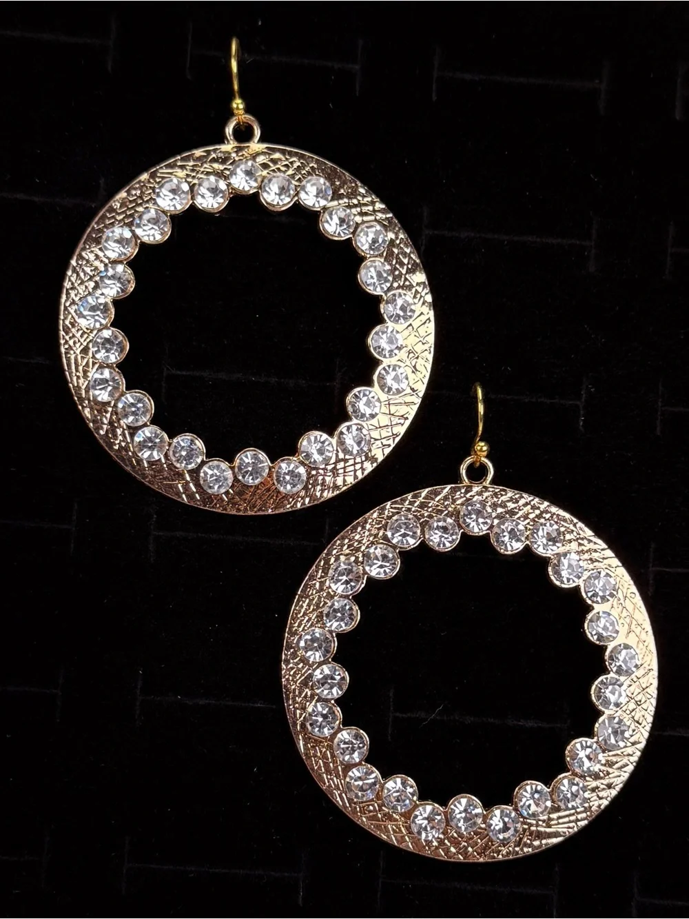 Goldtone Crystal Bling Large Circle Pierced  Earrings